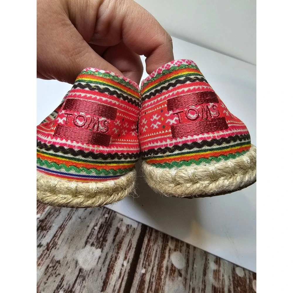 TOMS Womens Alpargata Espadrille Slip On Shoes Red Multi Woven Geometric 7.5